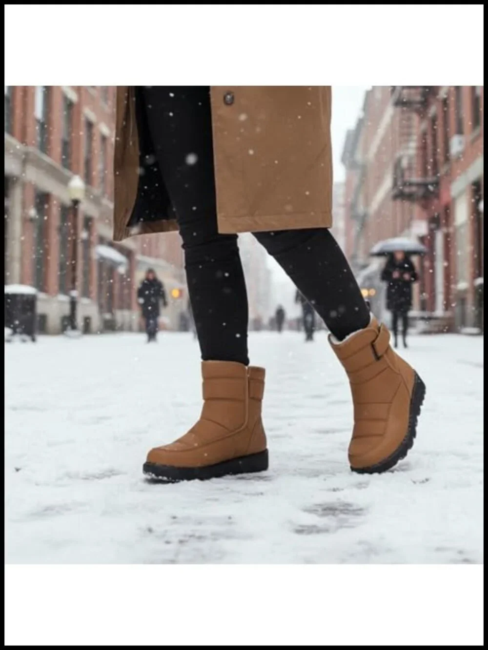 Women's Waterproof Snow Boots with Hook and Loop Round Toe Plush Lining Slip-On